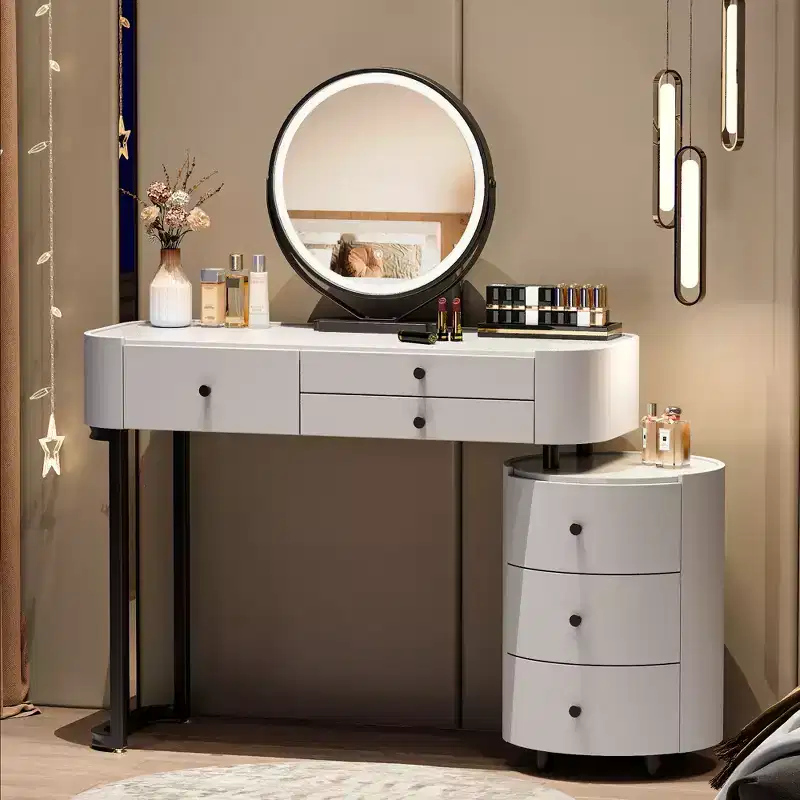 GDFStudio Mino Modern Vanity Table with Detachable Mirror, 6 Drawers and Rotatable Side
