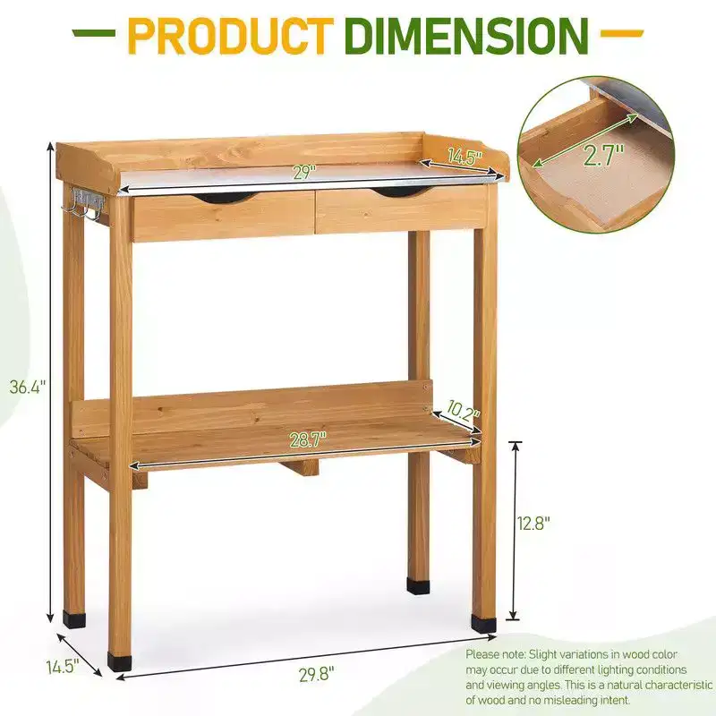 Outdoor Fir Wood Garden Potting Bench With Drawer