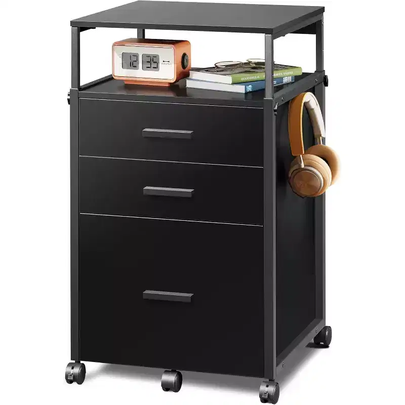 with Storage Drawers, Rolling Printer Stand with Adjustable Shelves, Wood Filing Cabinet for Home Office