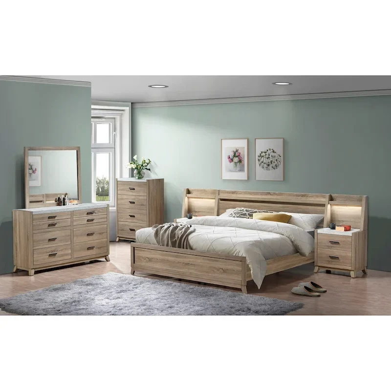 6-Piece Light Brown Panel Bedroom Set