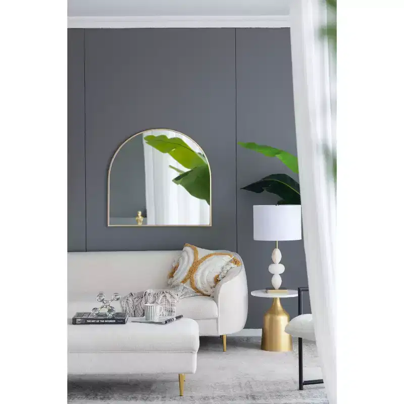33 x 31 Inch Arched Decorative Wall Mirror with Gold Iron Frame