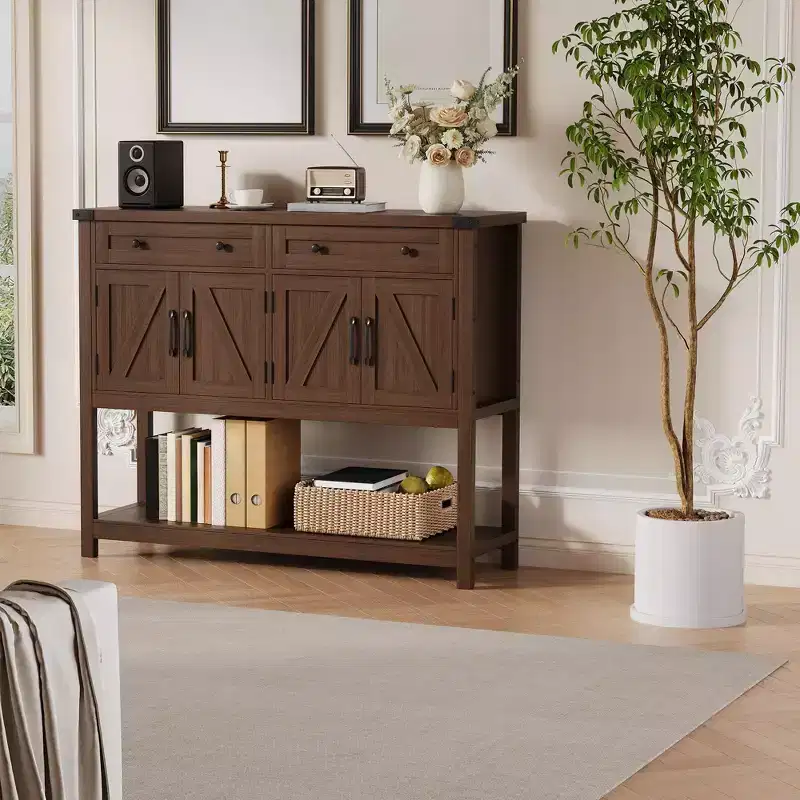 Wood Sideboard Buffet Cabinet 4 Doors 2 Drawers 47.24