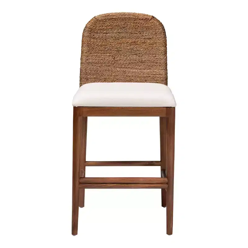 Counter Height Barstool, Seagrass & Acacia Wood, White/Natural, 22