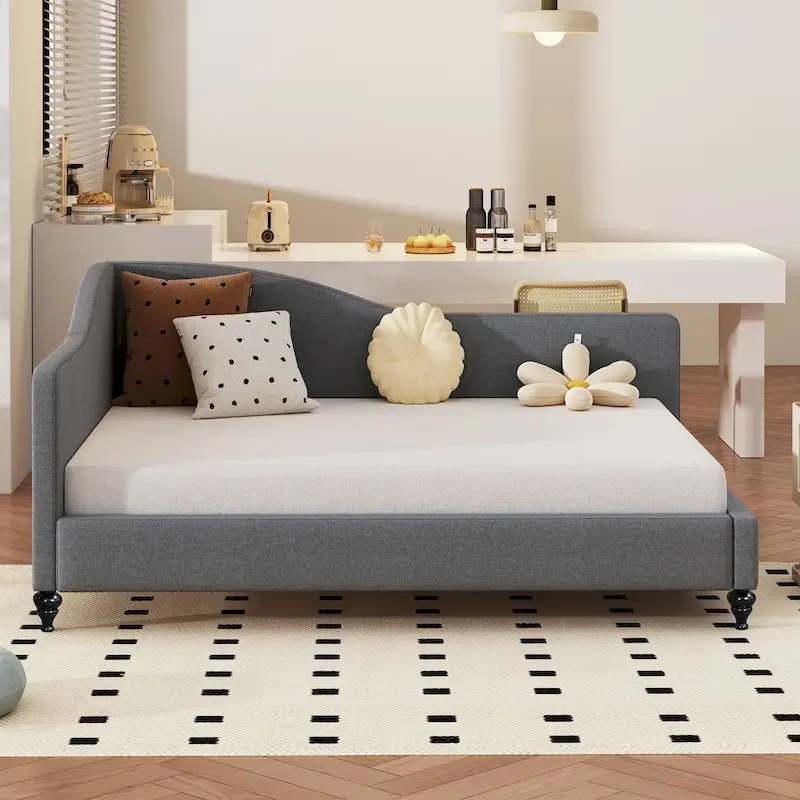 L-Shaped Semi-Enclosed Daybed with Solid Wood Legs