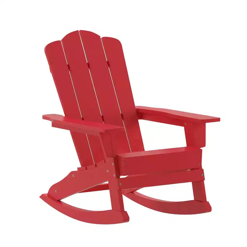 Emma and Oliver Adirondack Rocking Chair with Cup Holder, Weather Resistant HDPE Adirondack Rocking Chair