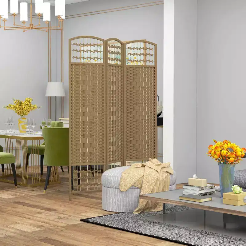 3 Panel Bamboo Room Divider Folding Screen Natural Wood 47.25x0.5x67