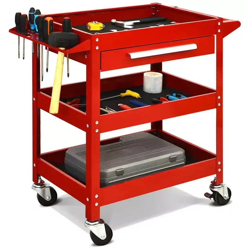 Costway Three Tray Rolling Tool Cart Mechanic Cabinet Storage ToolBox Organizer w/Drawer