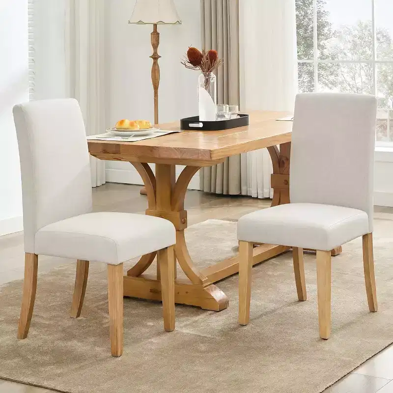 COZONY Upholstered Parsons Dining Chairs, Linen Fabric Wooden Legs Side Chair for Dining Room Kitchen Restaurant Living Room