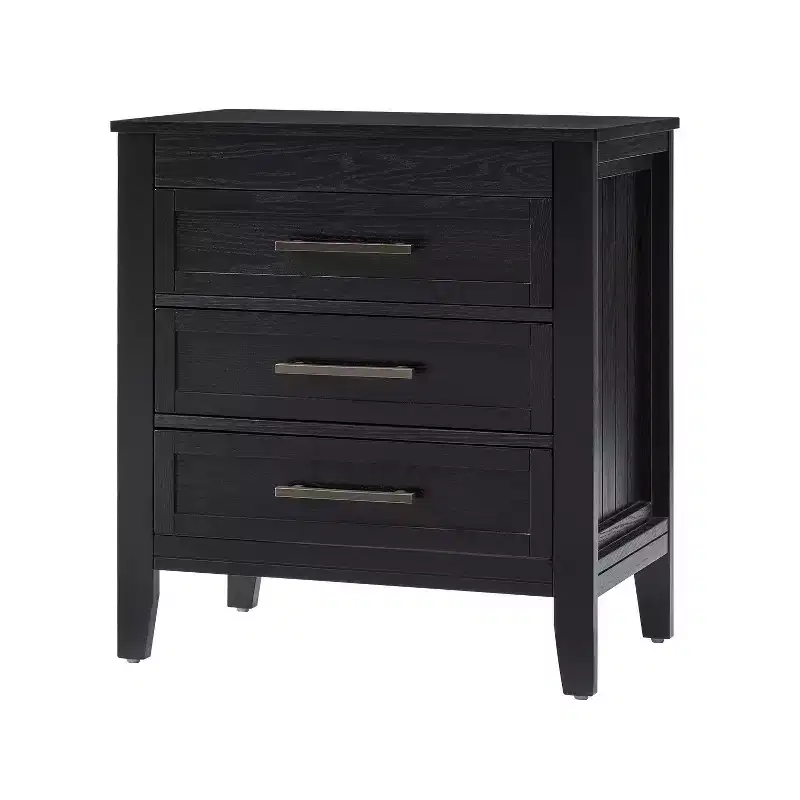 Yaran 3 Drawer Nightstand-BLACK