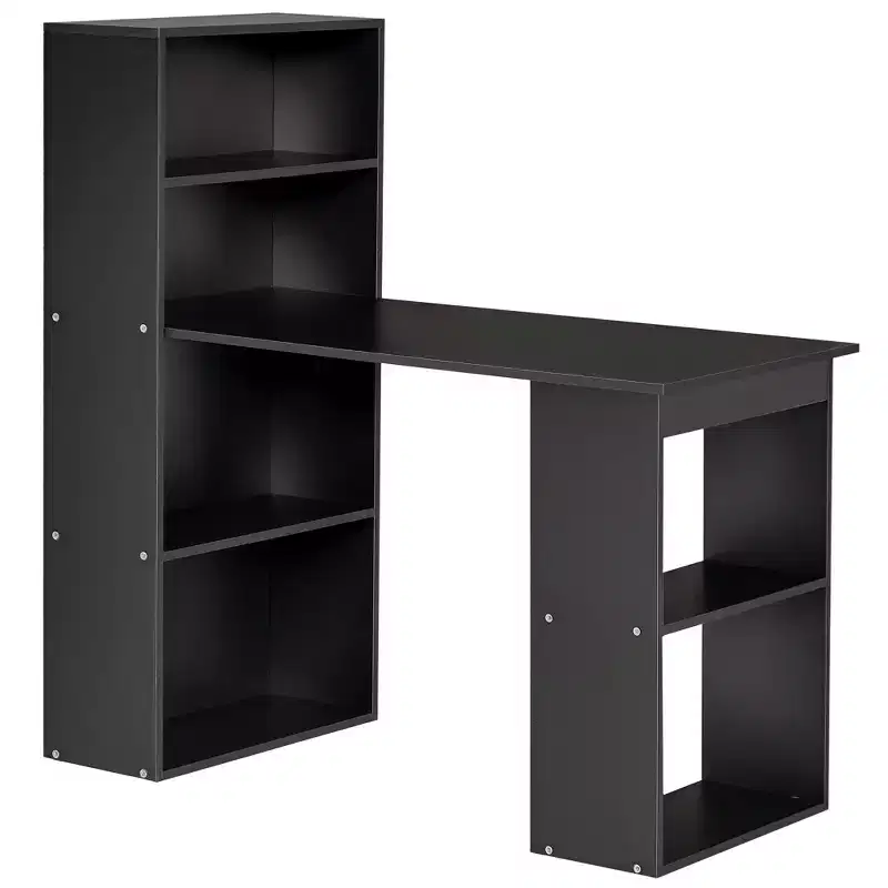 Computer Desk with 6-Tier Storage Shelves – Writing Desk Workstation with Bookshelf for Home Office