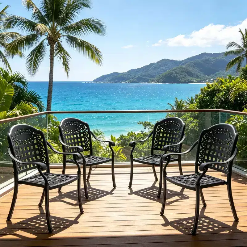 Set of 4 Cast Aluminum Patio Dining Chairs, Black Rust Resistant Frame with Water Resistant Cushions