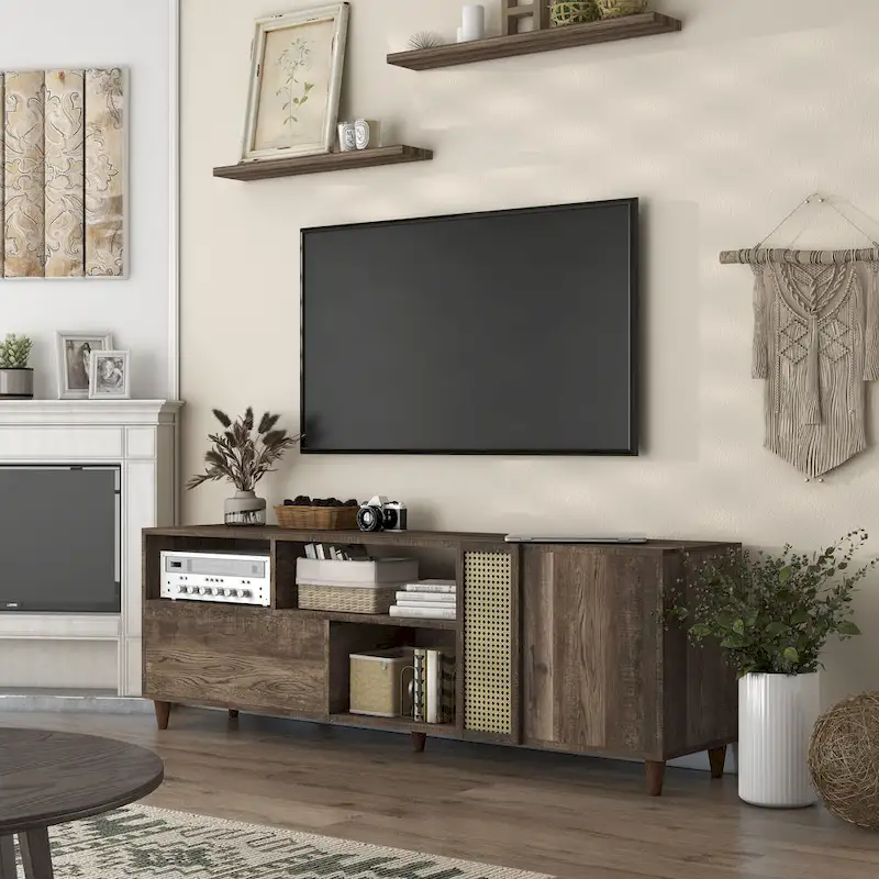 Santee Mid-Century Modern 70-inch TV Stand with Drawer by