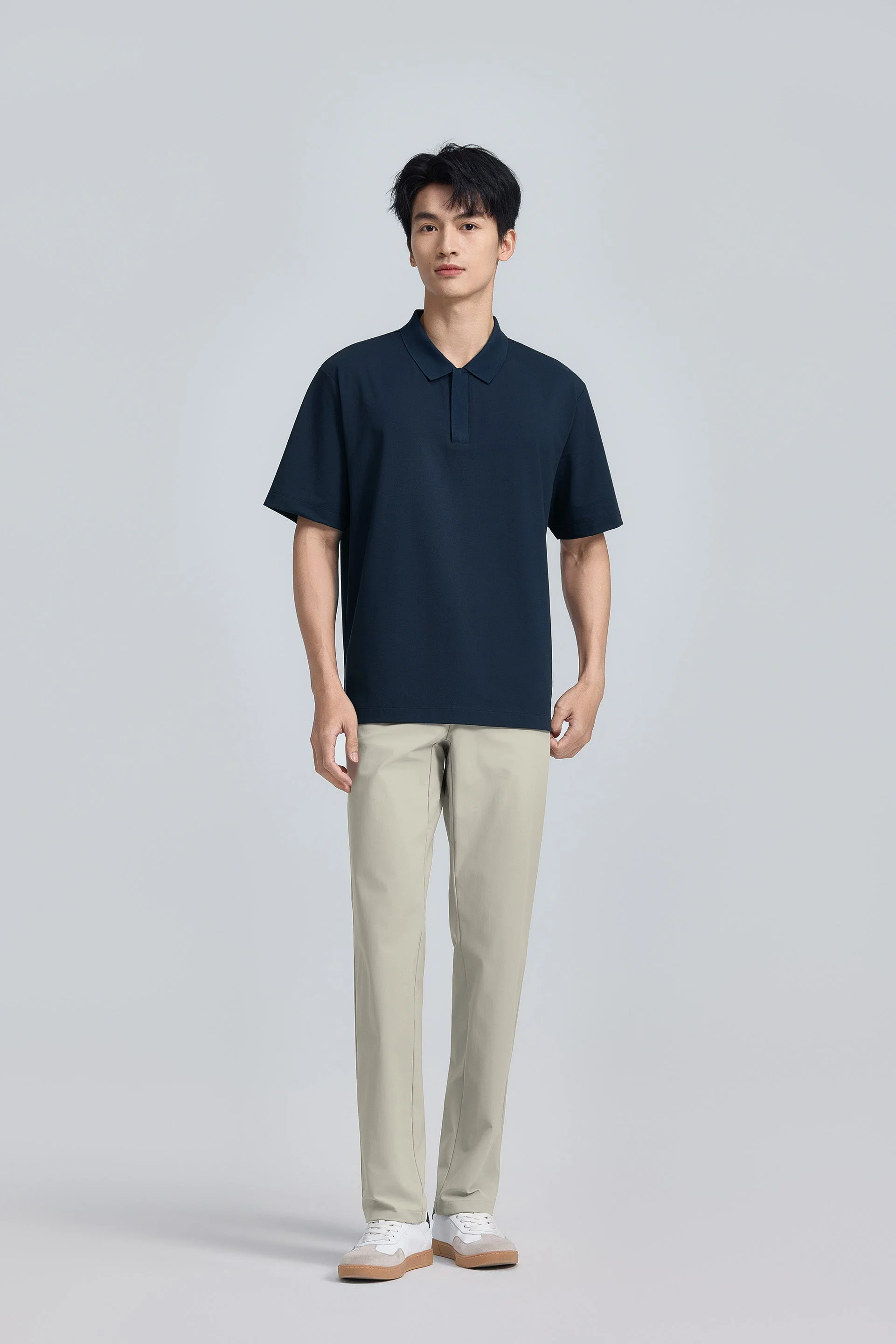 Zip-Up Polo – Navy