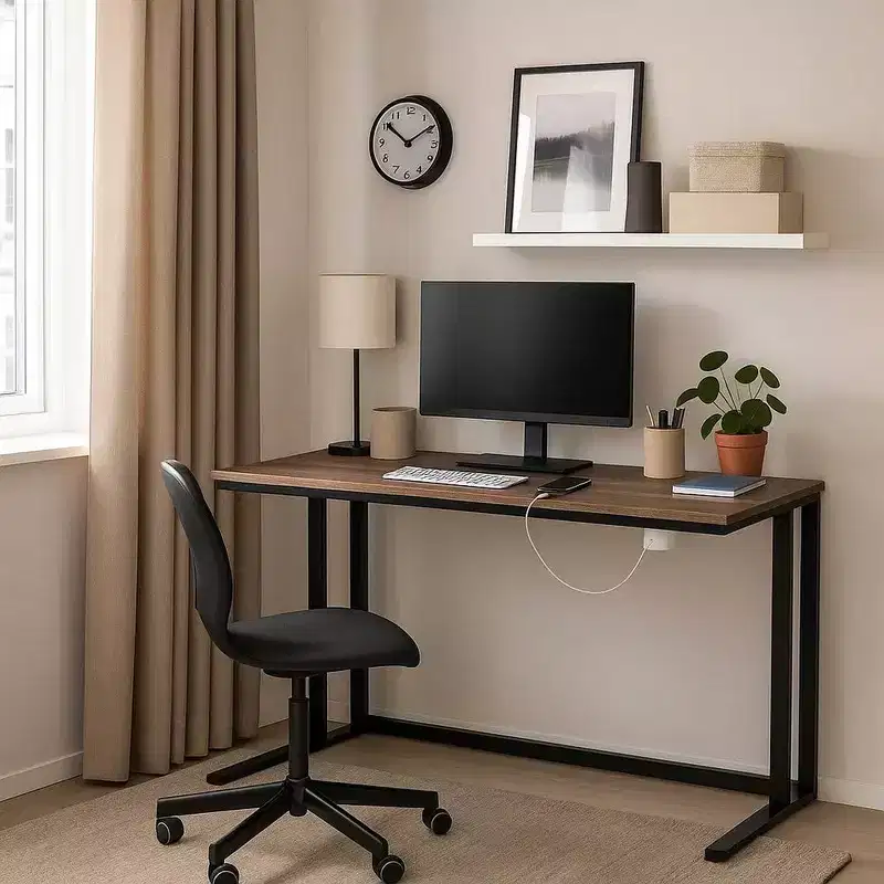 Royal Hampton Writing Desk with Wooden Top and Built in USB Port, Brown and Black
