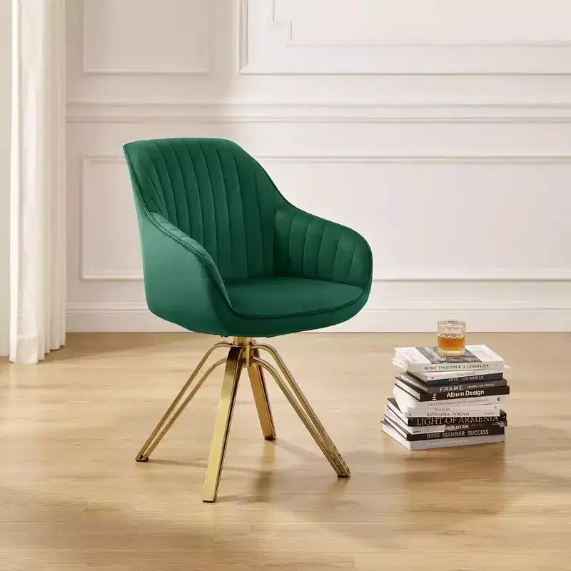 HOMLUX Mid-century Pyramid 360 Swivel Accent Chair Upholstered in Comfortable Velvet- Gold Plated Legs For Bedroom,Office,Dining