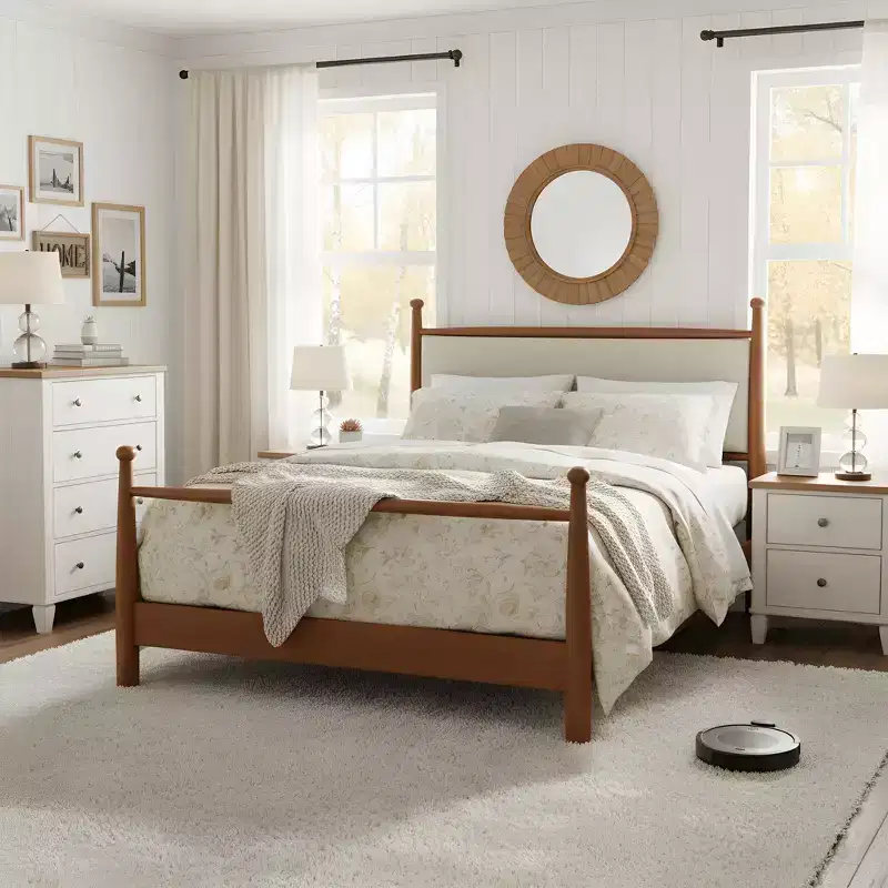 Christopher Knight Home Johnny Vintage Poplar Bed Frame with Upholstered Headboard
