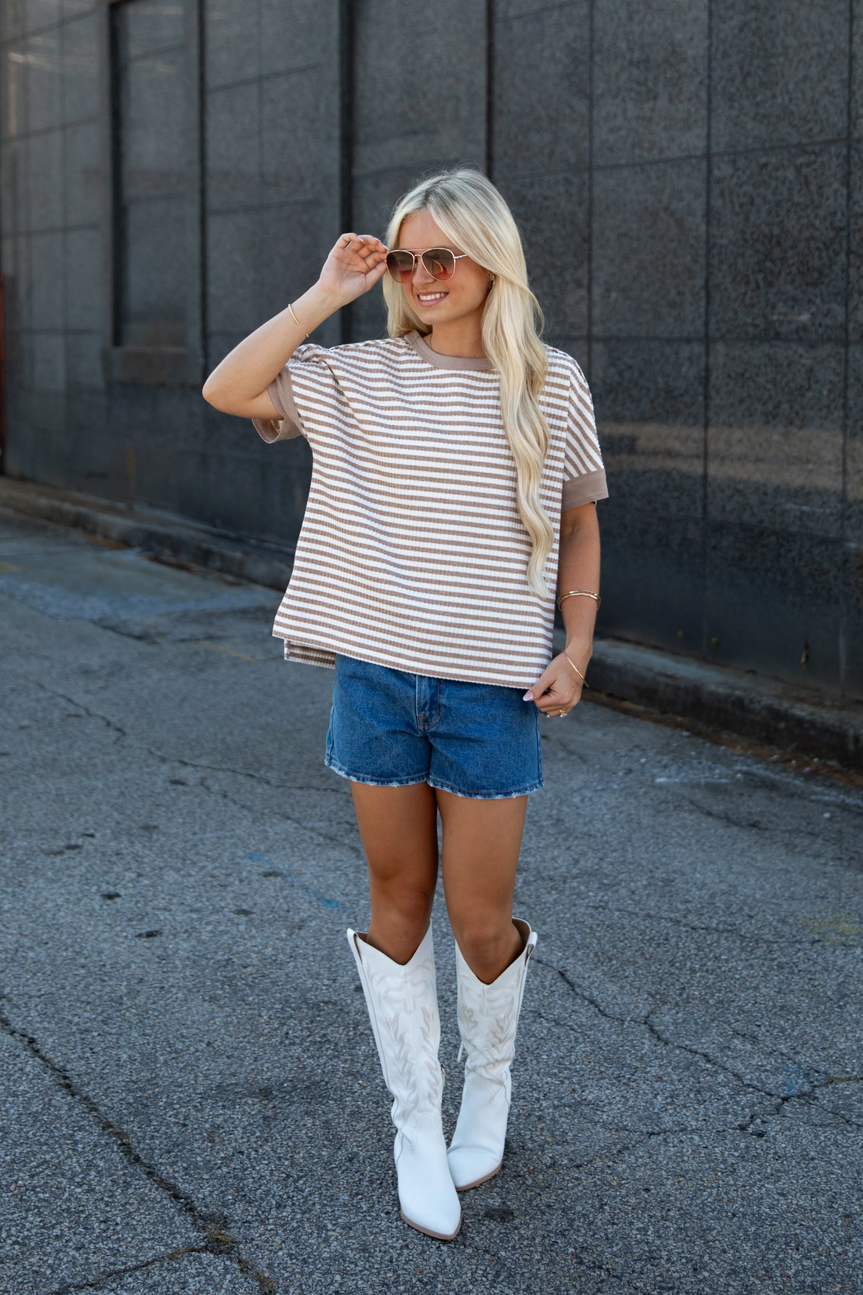 Taupe Stripe Oversized Short Sleeve Top