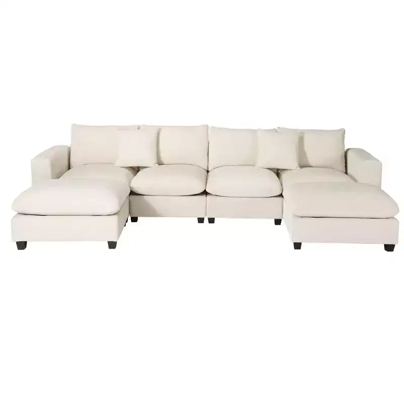 WestinTrends Augusta 128 Chenille Modular U-Shaped Sectional Couch and Chaise With USB/Type-C Ports and Side Pockets