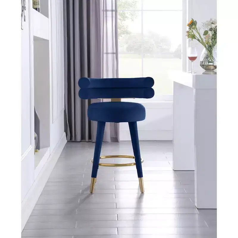 Meridian Furniture,Fitzroy Navy Velvet Counter Stool, Set of 2