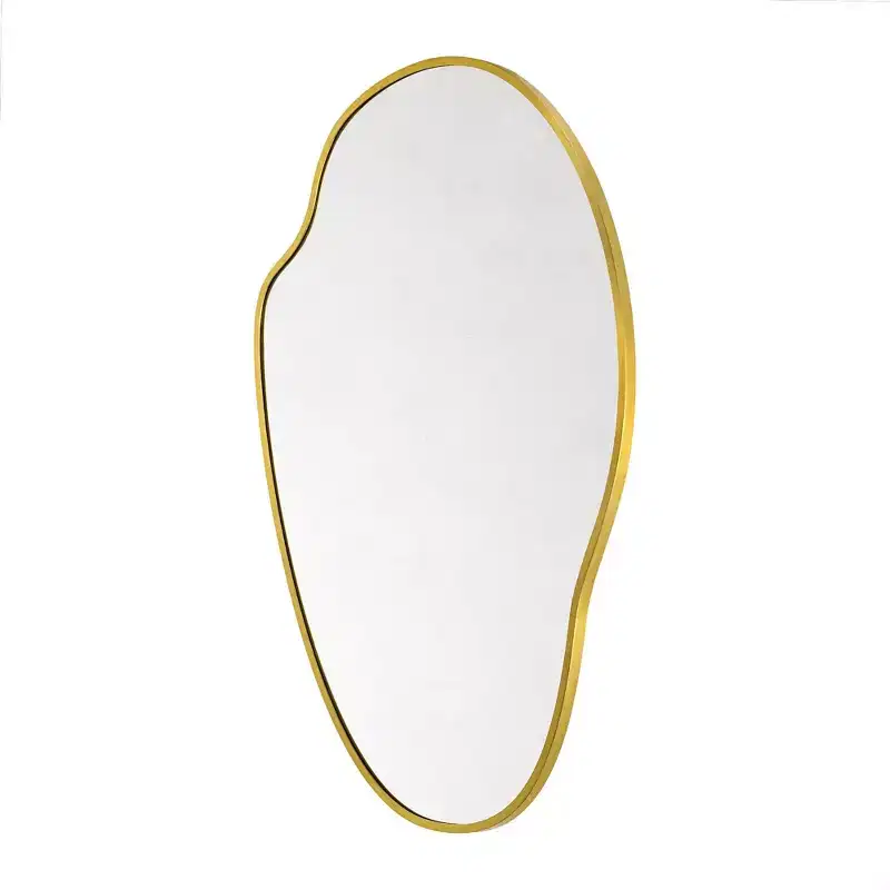 Vallia Brushed Gold Asymmetrical Irregular Wall Mirror ,22''x 34'' Unique Brass Frame Wall Mounted Mirror for Bathroom,Entryway,Nursery