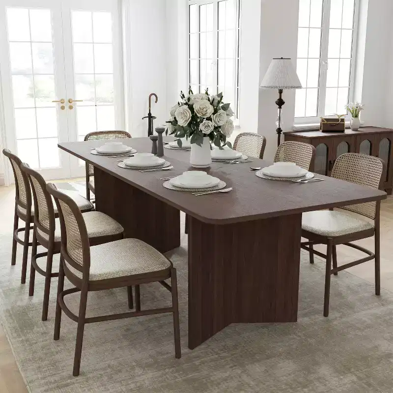 PexFix 79 x 33.5 Solid Wood Farmhouse Dining Table with V-Shaped Legs and Square Wood Top for Modern Dining Rooms & Family Gatherings Walnut
