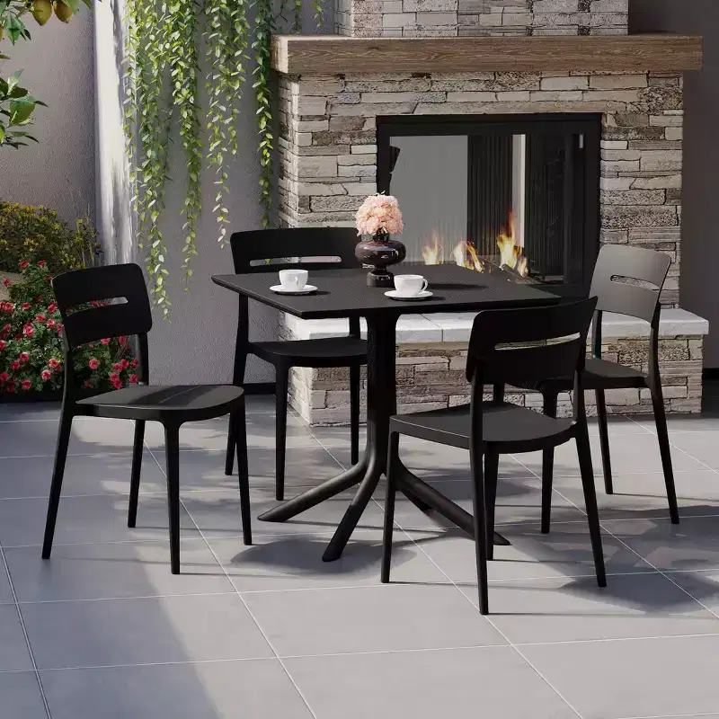 WestinTrends Playa Modern 5-Piece Resin Patio Dining Table Set with Stackable Patio Dining Chairs, Black