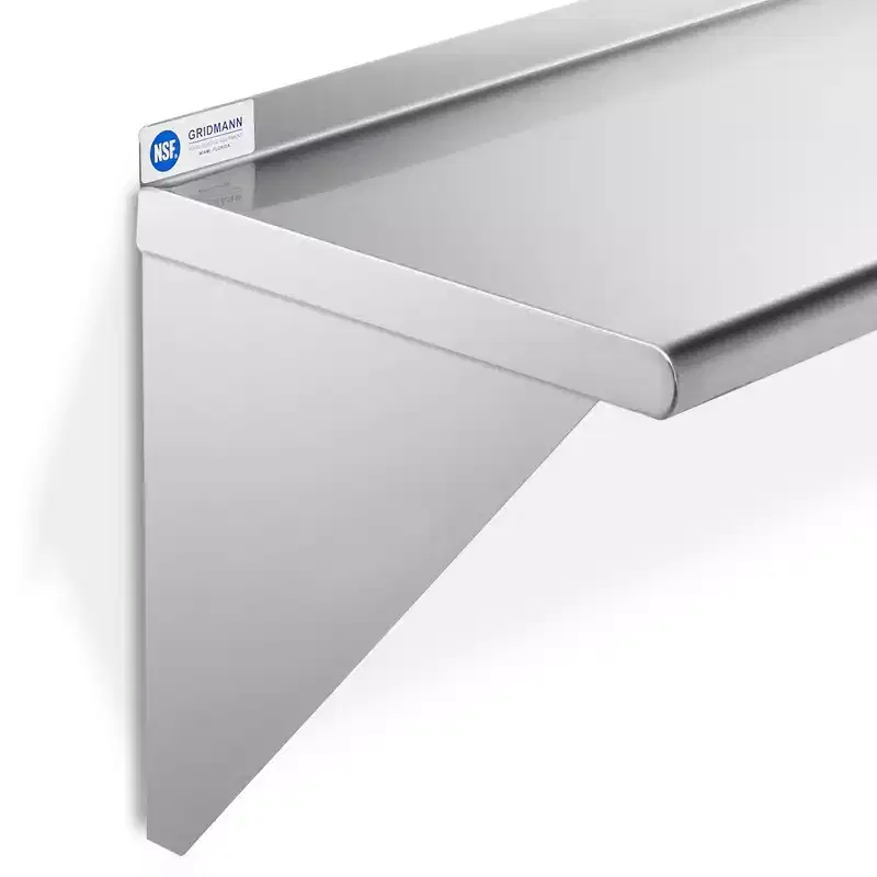 GRIDMANN 18 Deep Stainless Steel Kitchen Wall Mount Shelves with Backsplash - NSF Certified