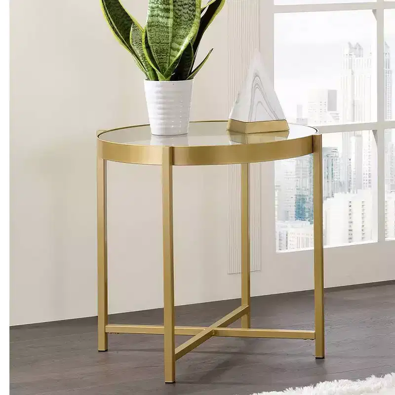 Acme Furniture Charrot Clear Glass Top Accent Table Gold Finish