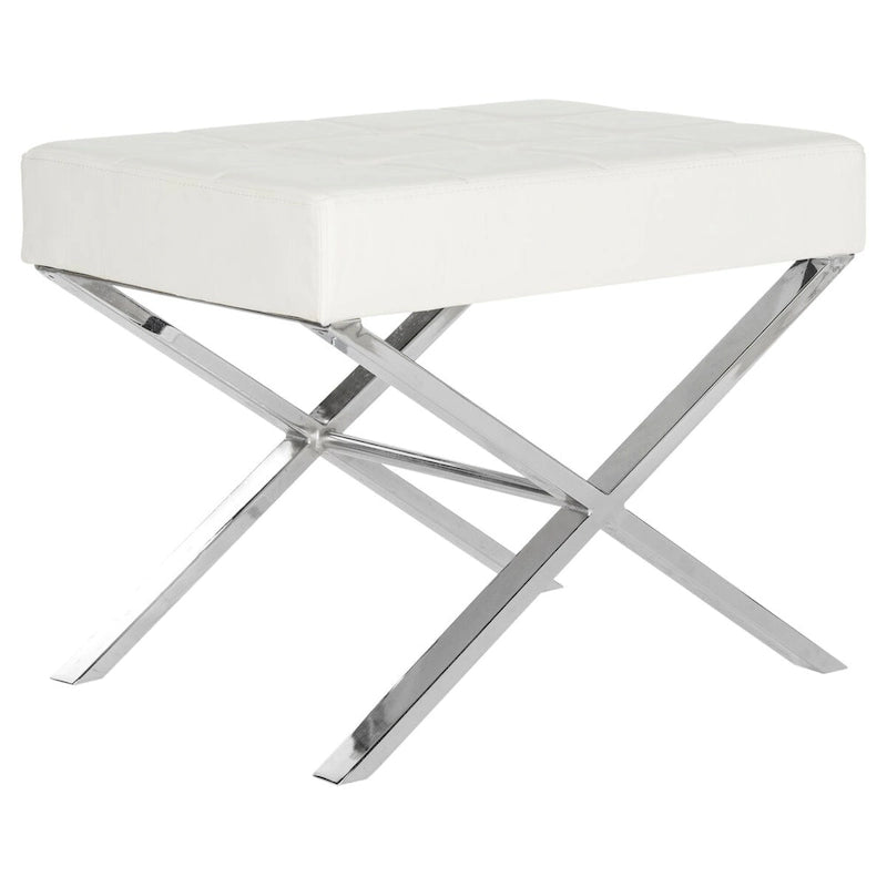 Modern Tufted Leather Ottoman with X-Frame Chrome Base