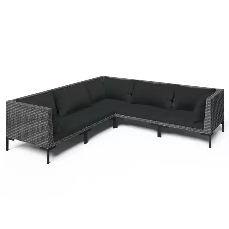 vidaXL Patio Lounge Set Outdoor Sectional Sofa Set Table Poly Rattan Dark Gray
