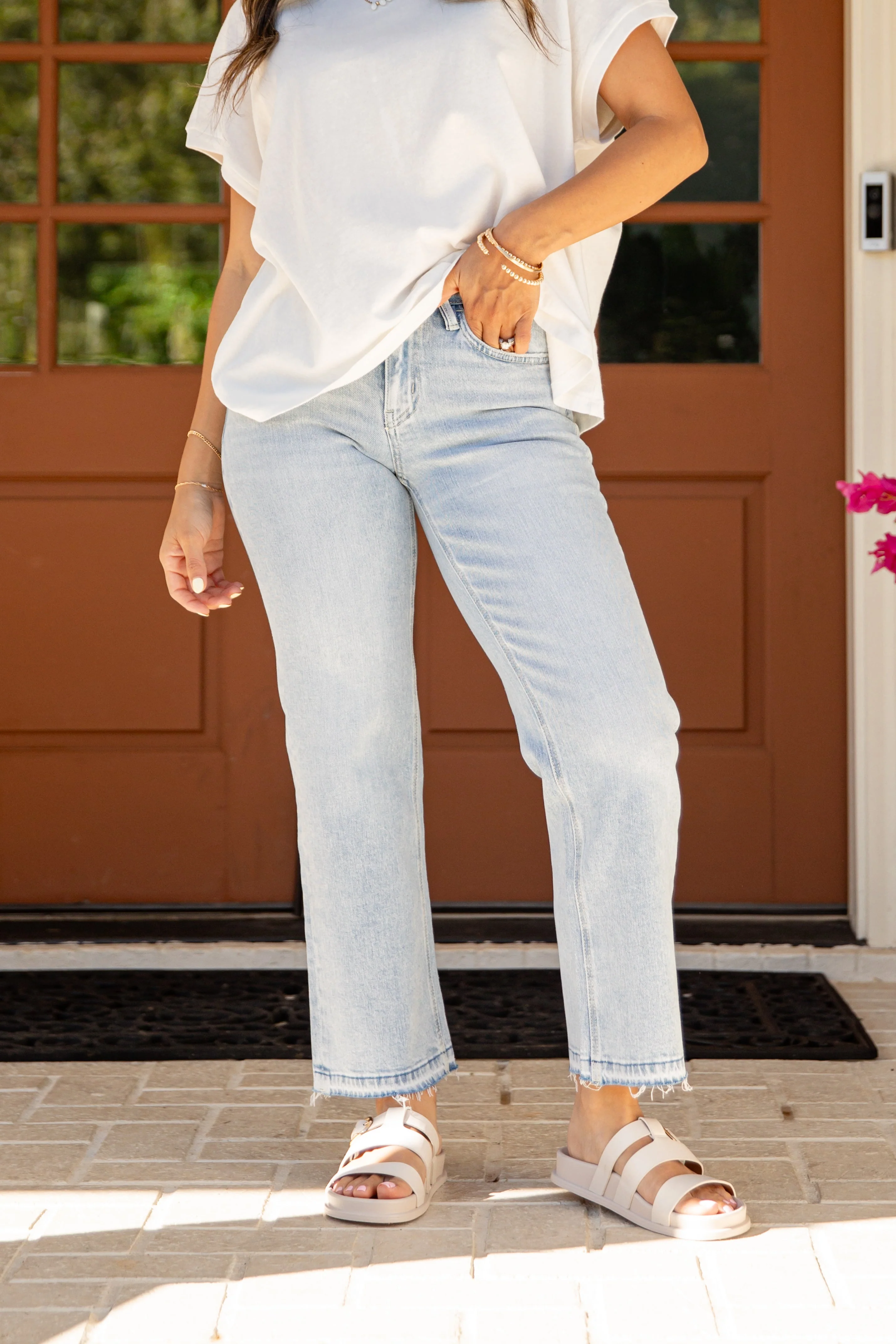 Light Wash High Waist Straight Leg Jeans