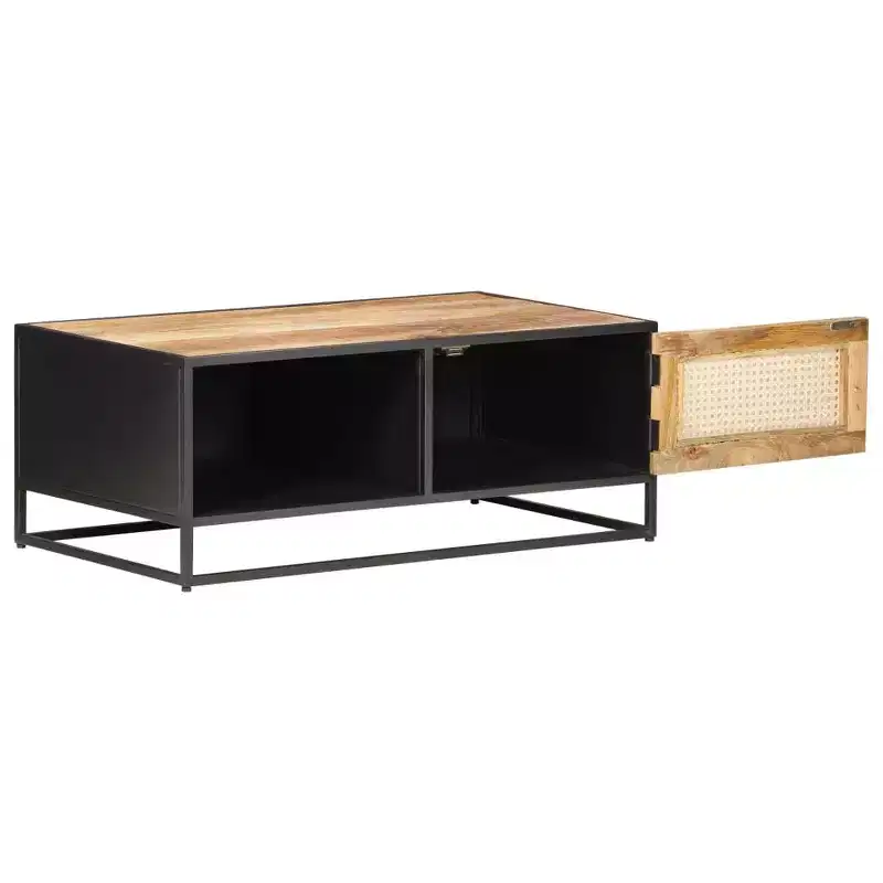 vidaXL Coffee Table Rough Mango Wood and Natural Cane