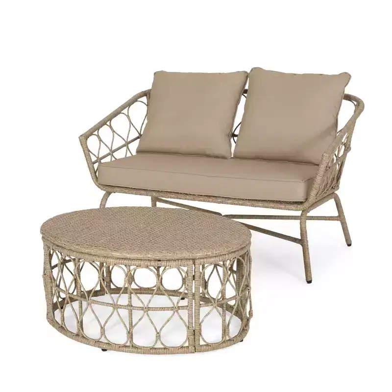 2pc Bruce Outdoor Wicker Loveseat & Coffee Table: Boho-Inspired, UV & Weather-Resistant - Christopher Knight Home