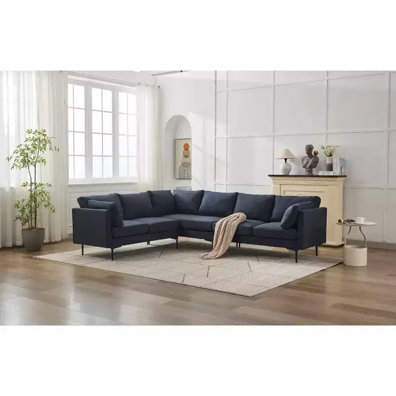 MAYEERTY 106-Inch W L-Shaped Sectional Sofa Set, Convertible 6-Seat Corner Sofa with 2 Pillows, Modern Linen, Metal Legs for Living Room/Apartment