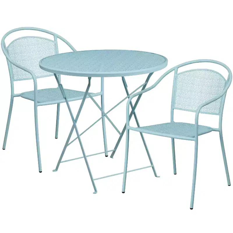 Flash Furniture Oia Commercial Grade 30 Round Indoor-Outdoor Steel Folding Patio Table Set with 2 Round Back Chairs