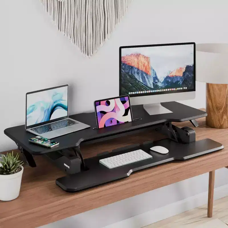 Black 2-Person Wide Standing Desk Converter, Sit-Stand Style