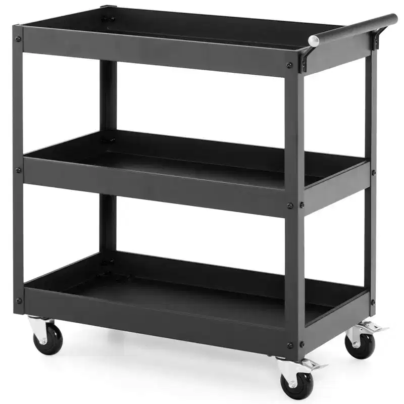 3-Tier Utility Cart Metal Storage Service Trolley 330lbs Capacity