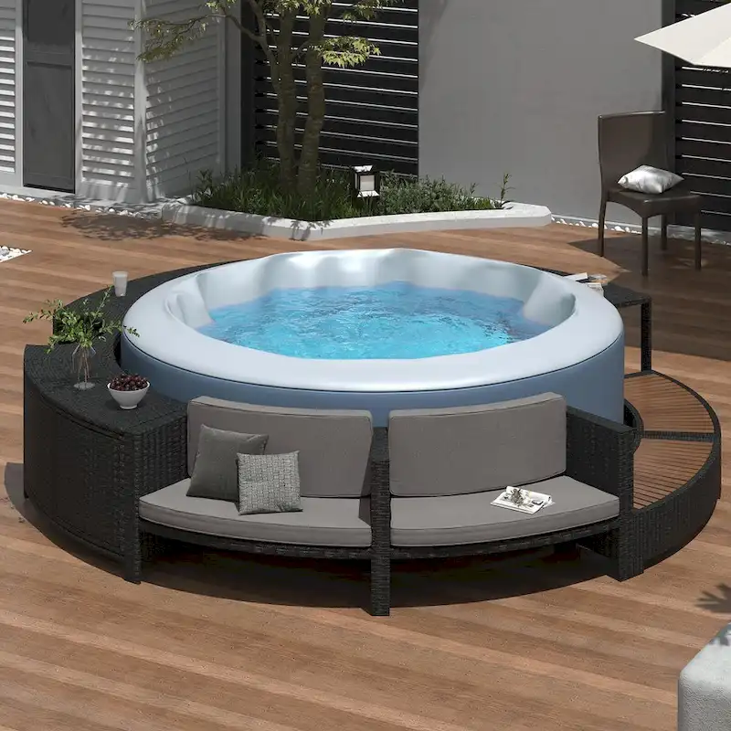 Spa Surround Spa Frame Patio Rattan Sofa Set with Storage Spaces