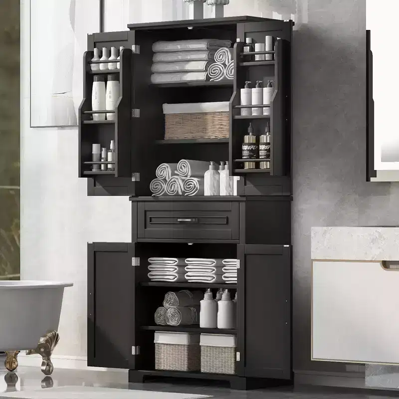Freestanding Storage Cabinet with Adjustable Shelf and Drawer, Multiple Corner Organizer with Anti-Tipping for Bathroom Kitchen Living Room