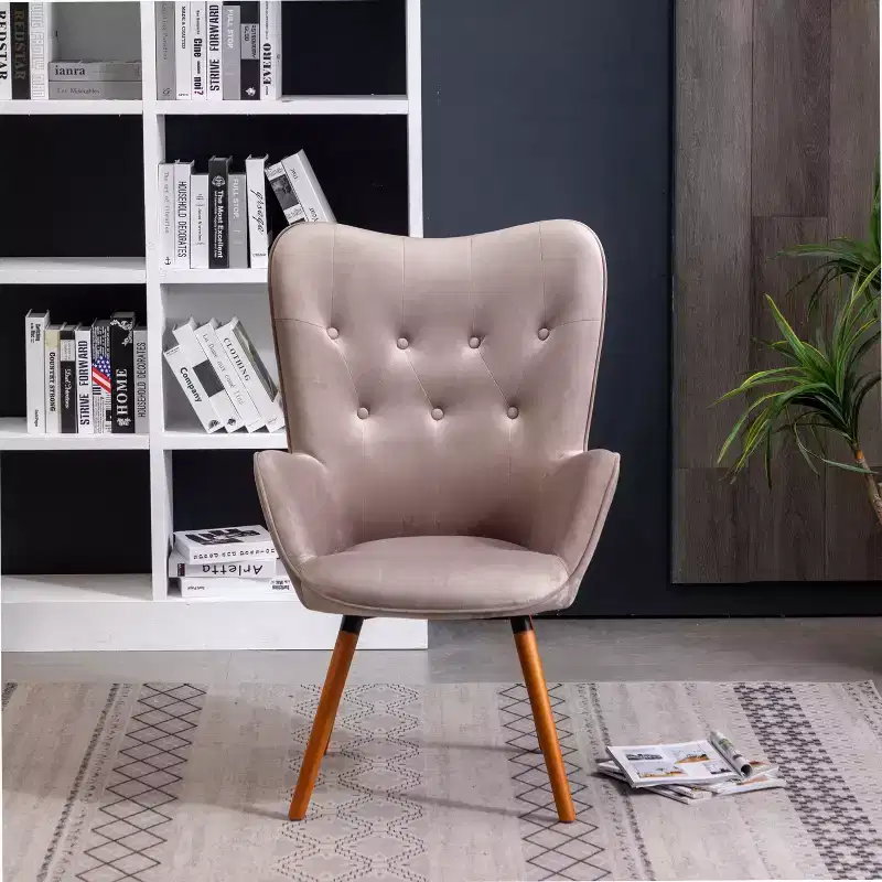 TUYOHW Silky Velvet Accent Chair,Lounge Chair with Button Tufted Back,Solid Wood Legs,Foam Upholstered Barrel Chair for Living Room,Dining Room