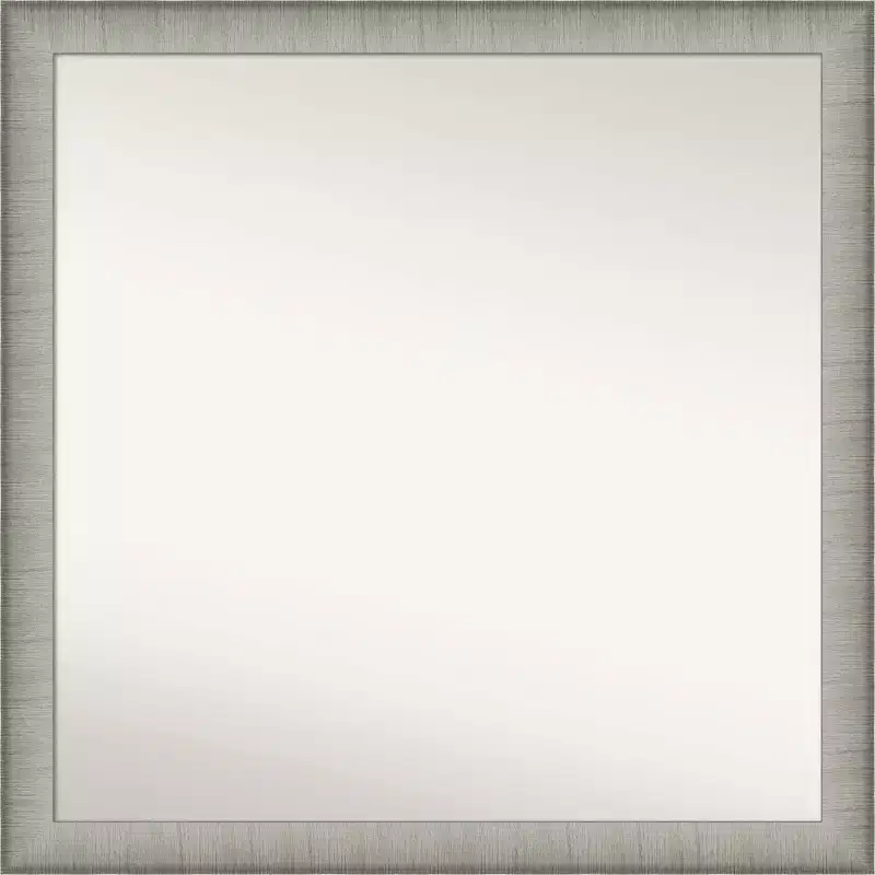 29" x 29" Non-Beveled Elegant Narrow Bathroom Wall Mirror Brushed Pewter - Amanti Art: Square, Wall Mount, Includes Hardware