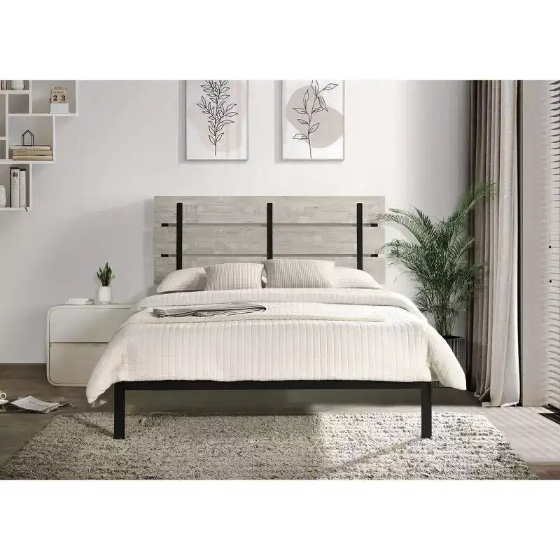 Metal Platform Bed, Gray