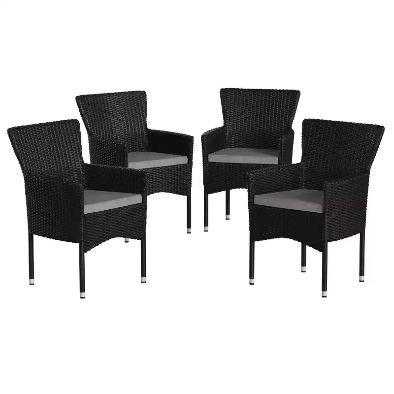 Emma and Oliver Set of 4 Modern Wicker Patio Chairs with Removable Cushions for Indoor and Outdoor Use
