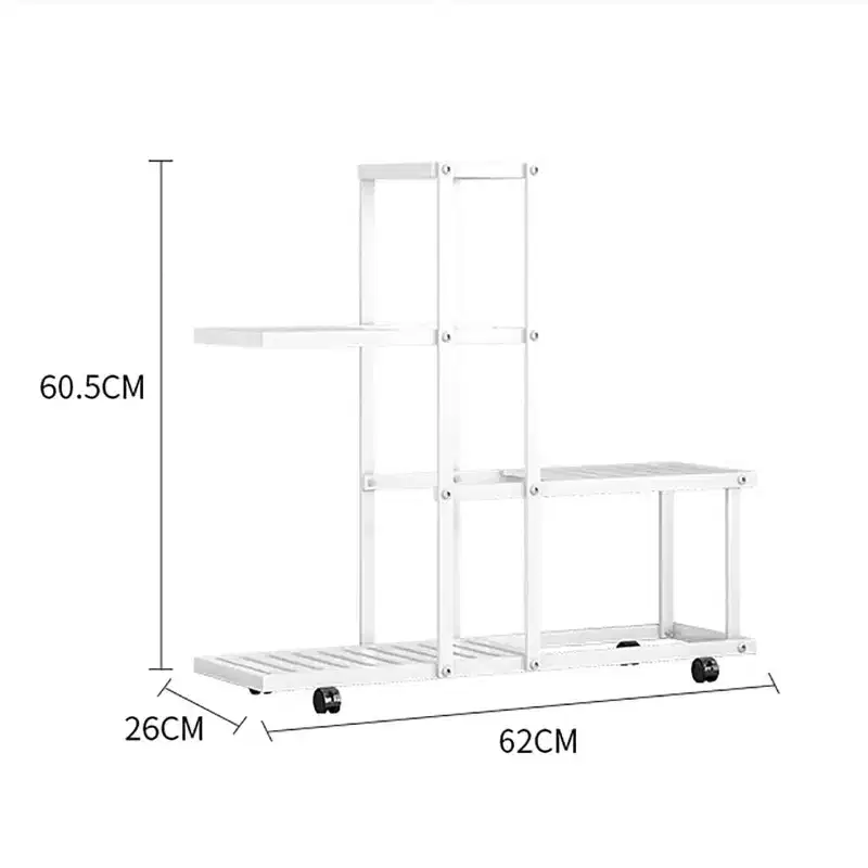 Multi-Tier Metal Plant Stand with Wheels, European Style, White/Green, for Living Room & Balcony