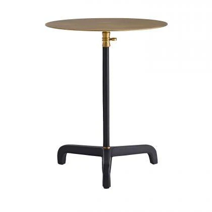 Luxury Leather & Brass Metal Accent Table with Round Top & Exposed Stitching Detail for Living Room