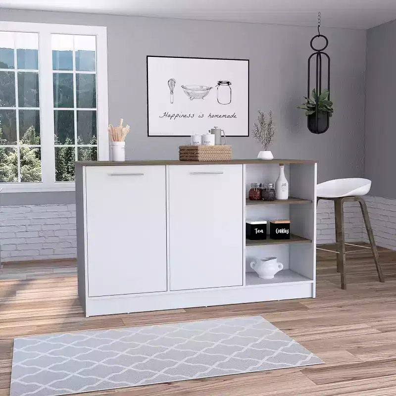 35 in.H Particle Board Kitchen Islands with 2 Doors and 5 Shelves
