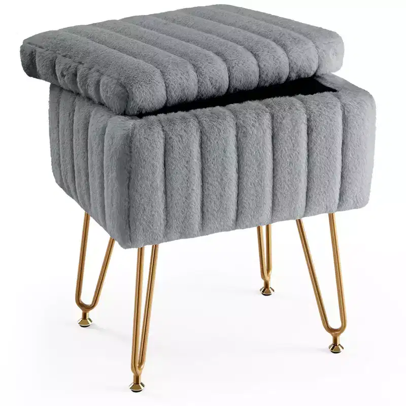 JIONJOY Faux Fur Rectangular Accent Small Ottoman with Storage