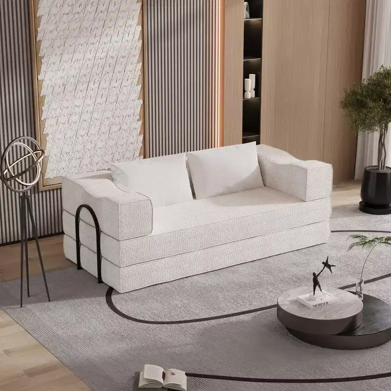 80 3-Seat Couch Bed with 2 Pillows, King Size Folding Floor Mattress and Chenille Fabric