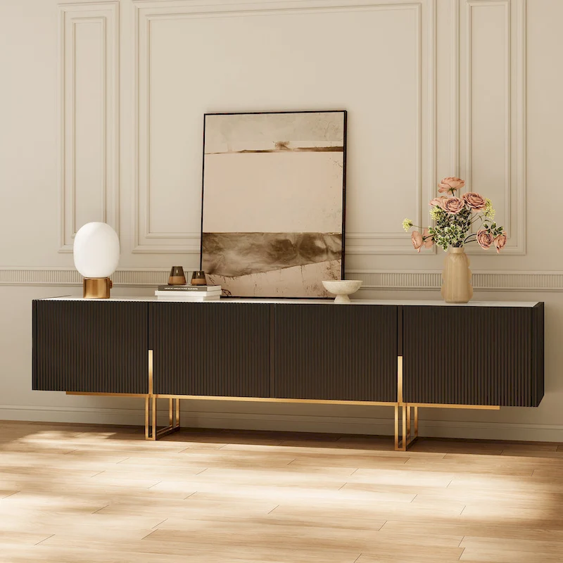 78.7 TV Stand, Entertainment Center with Faux Marble Top