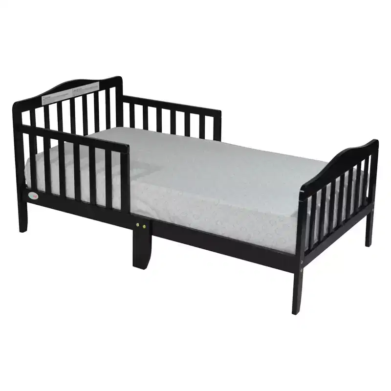 Acekool Toddler Bed, Espresso Solid Wood Kids Bed with Dual Guard Rails for Ages 6 and Up